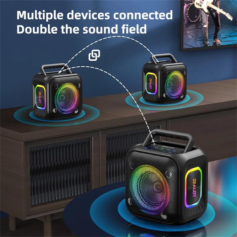 ZEALOT-PT01 Portable 30W Bluetooth-Compatible Speaker Enhanced Bass Waterproof Wireless Loudspeaker - Black