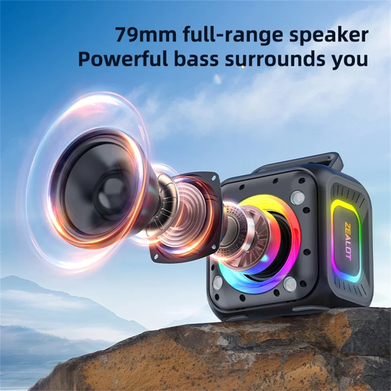 ZEALOT-PT01 Portable 30W Bluetooth-Compatible Speaker Enhanced Bass Waterproof Wireless Loudspeaker - Black
