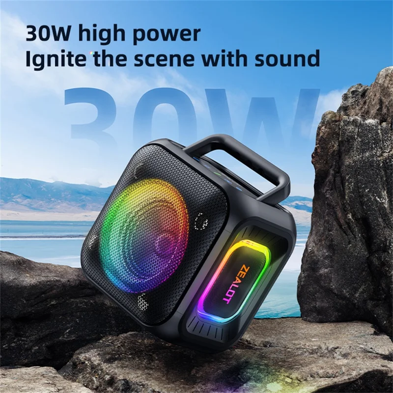 ZEALOT-PT01 Portable 30W Bluetooth-Compatible Speaker Enhanced Bass Waterproof Wireless Loudspeaker - Black