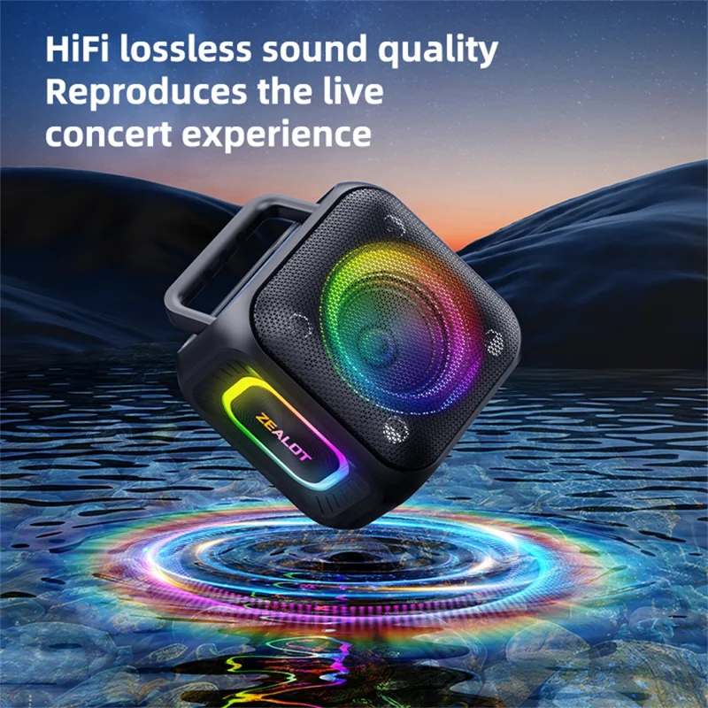 ZEALOT-PT01 Portable 30W Bluetooth-Compatible Speaker Enhanced Bass Waterproof Wireless Loudspeaker - Black