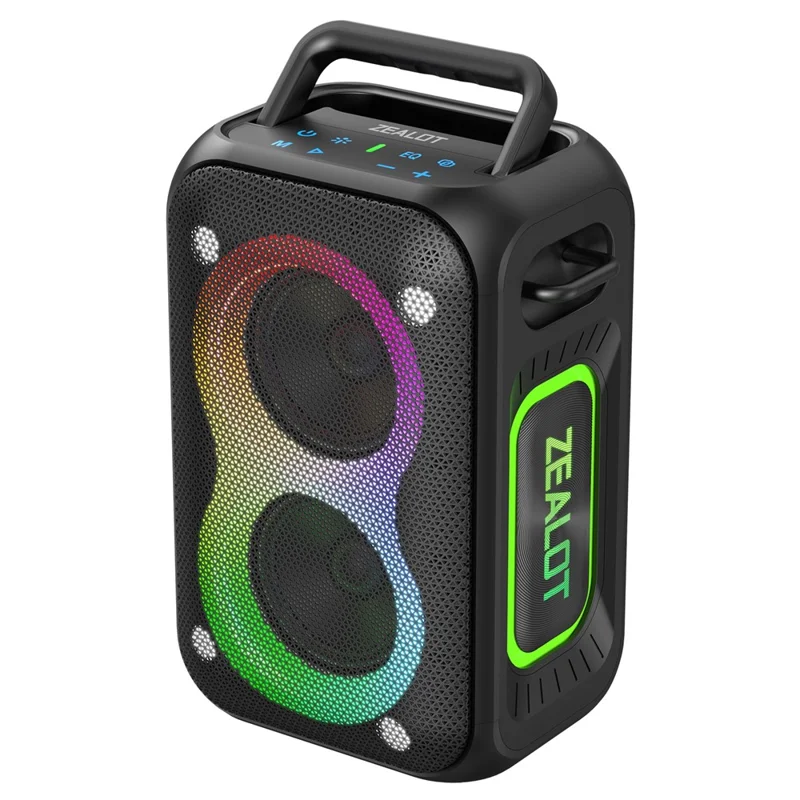 ZEALOT-PT02 Alto-Falante Portátil Compatível com Bluetooth Luz RGB 60W Graves Aprimorados Alto-Falante à Prova d'Água - Preto