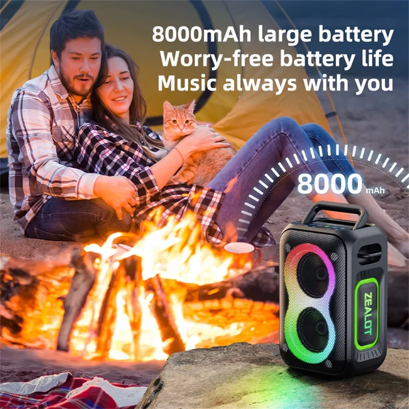 ZEALOT-PT02 Alto-Falante Portátil Compatível com Bluetooth Luz RGB 60W Graves Aprimorados Alto-Falante à Prova d'Água - Preto