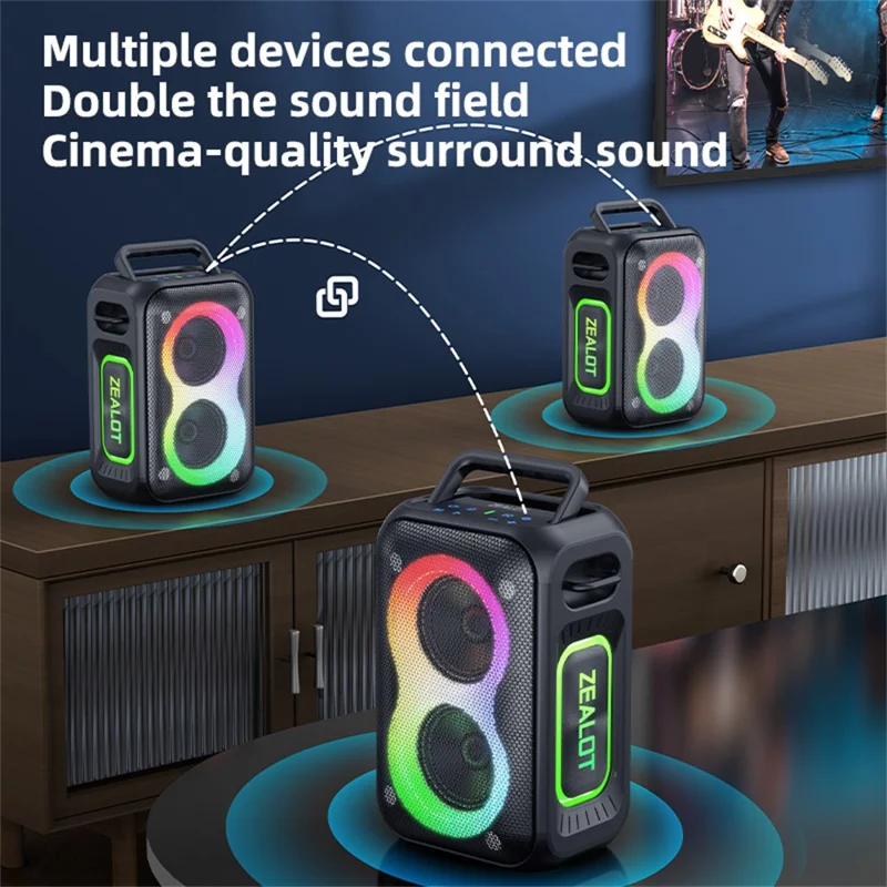 ZEALOT-PT02 Portable Bluetooth-Compatible Speaker RGB Light 60W Enhanced Bass Waterproof Loudspeaker - Green Camouflage