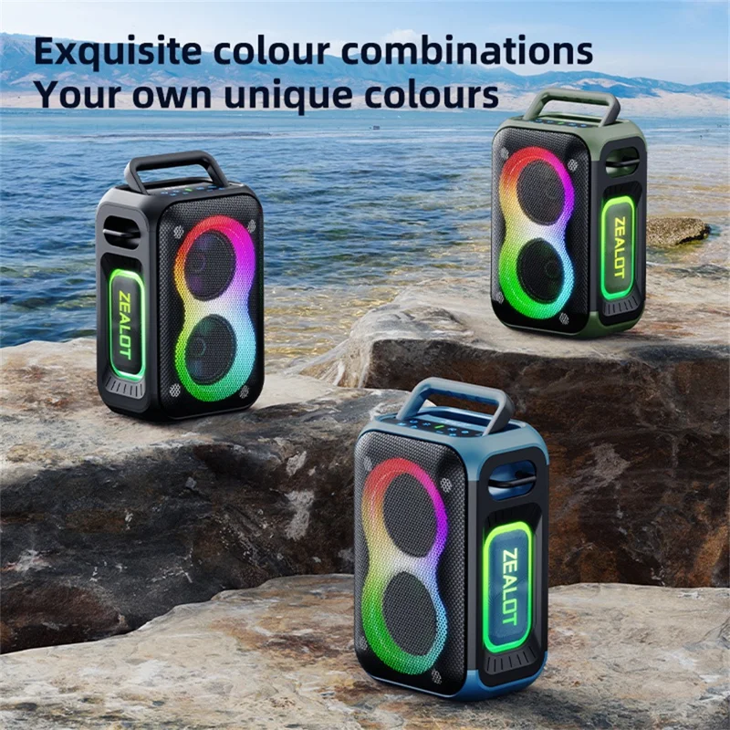 ZEALOT-PT02 Portable Bluetooth-Compatible Speaker RGB Light 60W Enhanced Bass Waterproof Loudspeaker - Green Camouflage