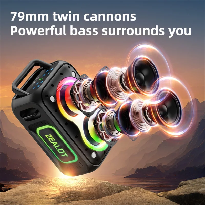 ZEALOT-PT02 Portable Bluetooth-Compatible Speaker RGB Light 60W Enhanced Bass Waterproof Loudspeaker - Green Camouflage