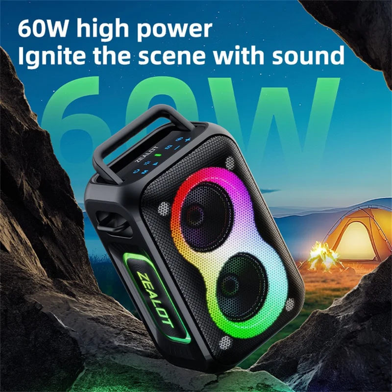 ZEALOT-PT02 Portable Bluetooth-Compatible Speaker RGB Light 60W Enhanced Bass Waterproof Loudspeaker - Green Camouflage