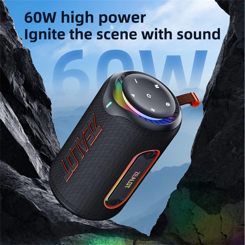 ZEALOT-MP1 Portable Bluetooth-Compatible Speaker 60W Enhanced Bass Waterproof Loudspeaker - Black