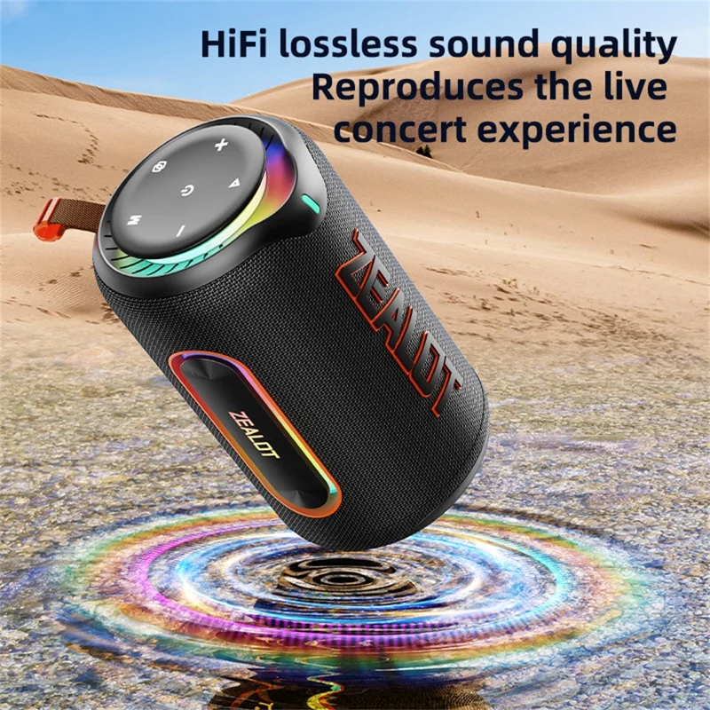 ZEALOT-MP1 Portable Bluetooth-Compatible Speaker 60W Enhanced Bass Waterproof Loudspeaker - Black