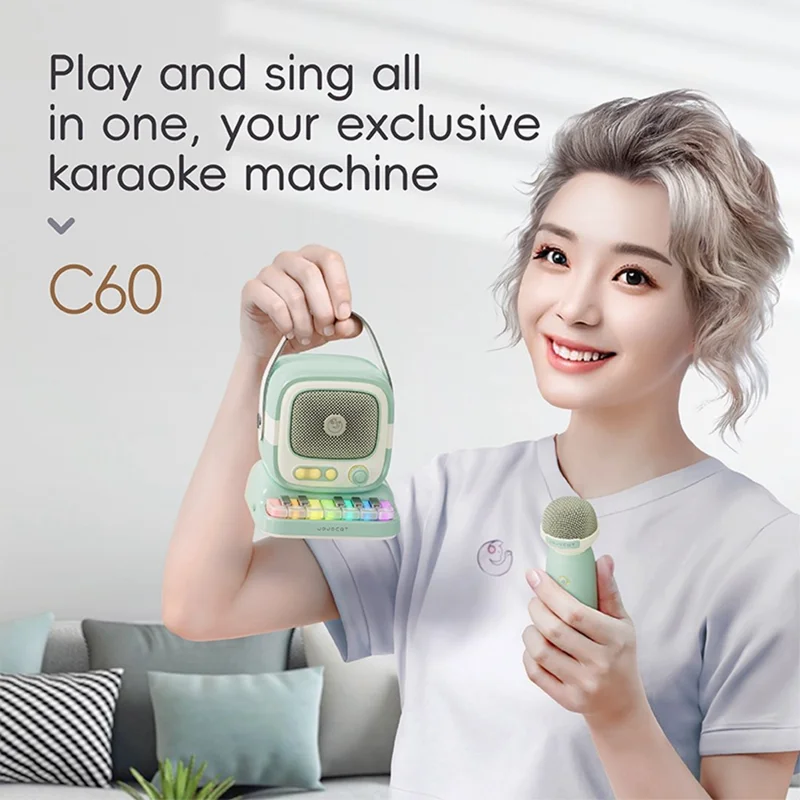 JOJOCAT C60 Mini Bluetooth-compatible Speaker with Piano Keyboard and Wireless Microphone for Home Outdoor Karaoke System - Green