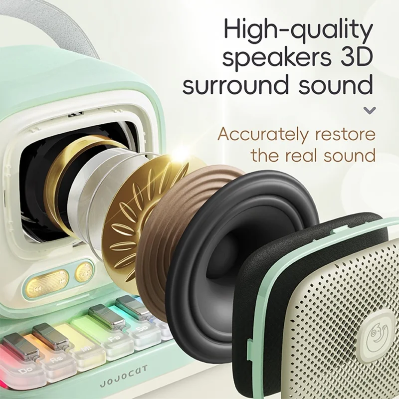 JOJOCAT C60 Mini Bluetooth-compatible Speaker with Piano Keyboard and Wireless Microphone for Home Outdoor Karaoke System - Green