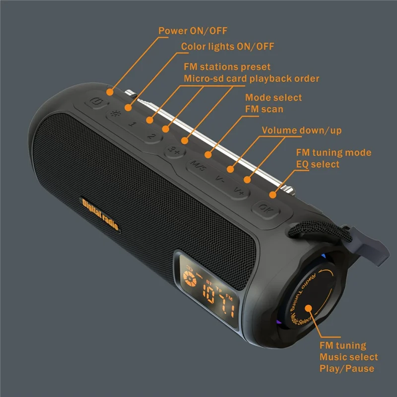 P12A 10W Stereo Outdoor Bluetooth-compatible Speaker with LED Display FM  /  AM Radio Support TF Card