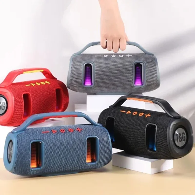 T&G TG-694 Głośnik bezprzewodowy Stereo Bass Wodoodporny Przenośny Głośnik aktywny z tkaniny z podświetleniem LED RGB / Radio FM - Szary
