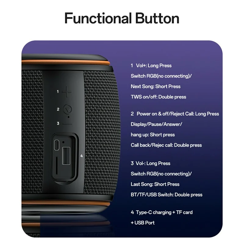 YESIDO YSW40 8W Portable Subwoofer TWS Bluetooth-compatible Wireless Speaker with RGB Light