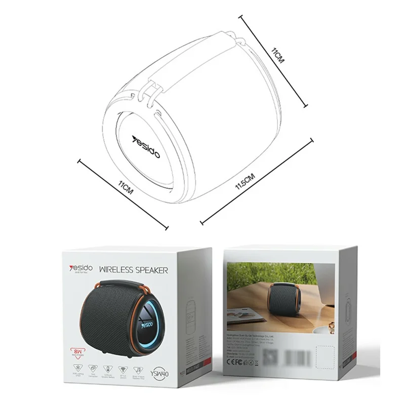 YESIDO YSW40 8W Portable Subwoofer TWS Bluetooth-compatible Wireless Speaker with RGB Light