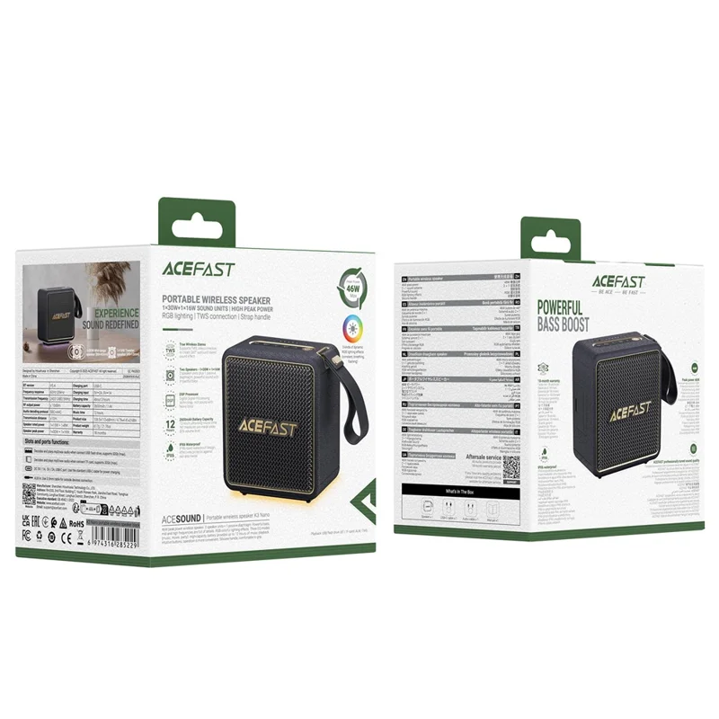 ACEFAST K3 Nano Bluetooth-Compatible Portable Speaker 46W IPX6 Waterproof RGB Light Speaker