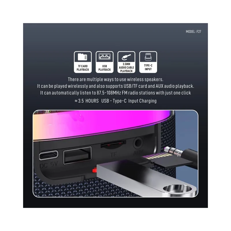 KONFULON F27 Dual 8W Driver Bluetooth-compatible Speaker with Microphone Wireless Audio System - Black