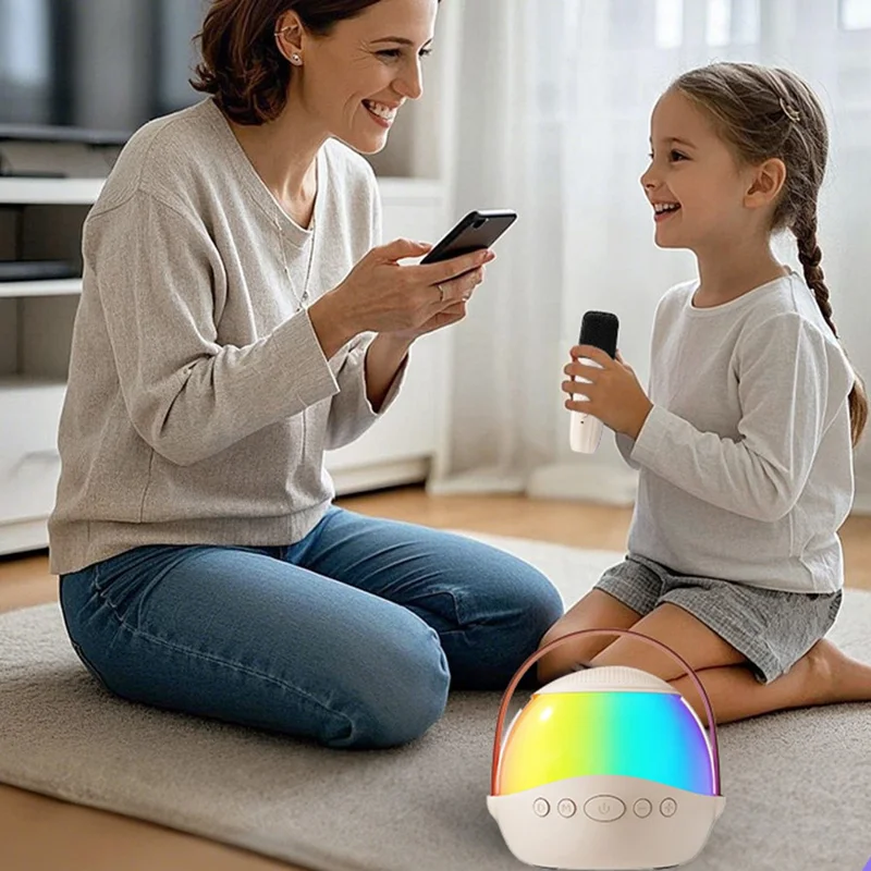 P9 Portable Bluetooth-compatible Speaker RGB Lighting HiFi Sound Karaoke Subwoofer with 2 Wireless Microphones