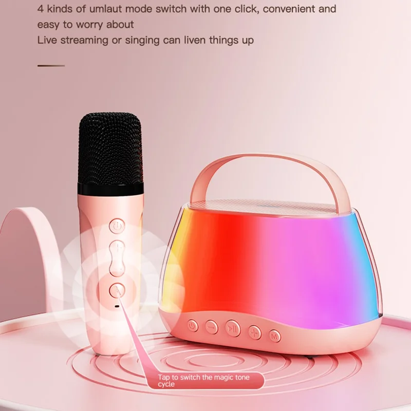 P13 HiFi Sound 5W Portable Karaoke System Wireless Bluetooth-compatible Speaker with 2 Microphones - Pink