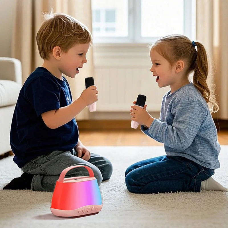 P13 HiFi Sound 5W Portable Karaoke System Wireless Bluetooth-compatible Speaker with 2 Microphones - Pink