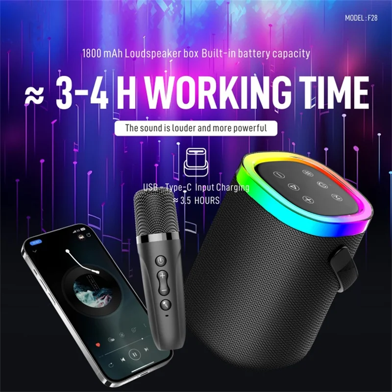 KONFULON F28 10W Wireless Speaker 1800mAh Battery Capacity Portable Speaker with Mic for Home / Outdoor - Black