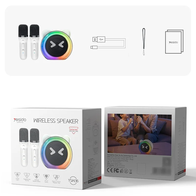 YESIDO YSW36 Cute Ears Design 5W Bluetooth-compatible Karaoke Speaker with Dual Microphone for Children Entertainment