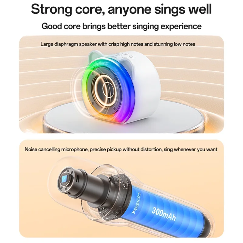YESIDO YSW36 Cute Ears Design 5W Bluetooth-compatible Karaoke Speaker with Dual Microphone for Children Entertainment