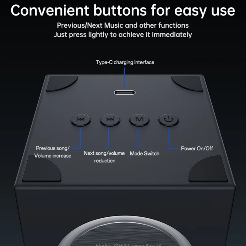 YESIDO YSW34 5W TWS Bluetooth-compatible Speaker RGB Lighting Outdoor Portable Subwoofer