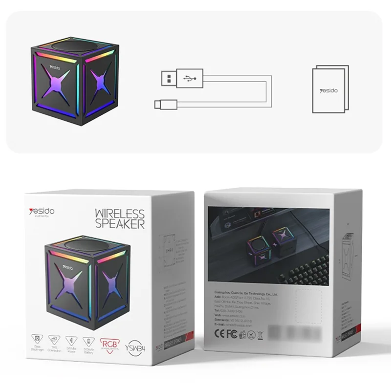 YESIDO YSW34 5W TWS Bluetooth-compatible Speaker RGB Lighting Outdoor Portable Subwoofer