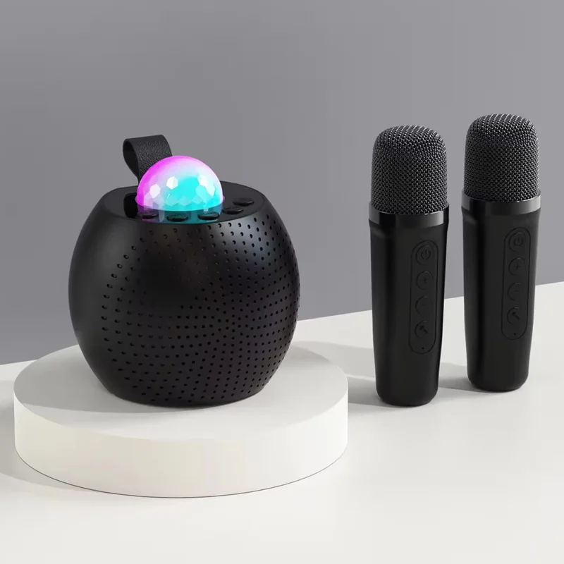 Z1 Portable Wireless Karaoke Speaker and Dual Microphone Set LED Lighting Bluetooth-compatible Music Player with TF Card Slot - Black