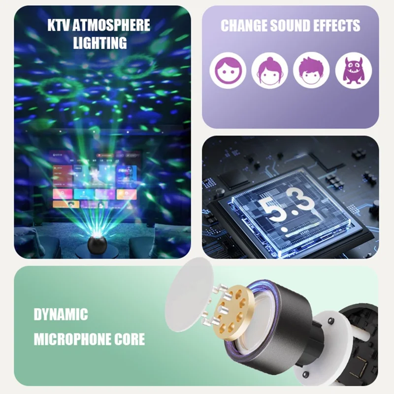 Z1 Portable Wireless Karaoke Speaker and Dual Microphone Set LED Lighting Bluetooth-compatible Music Player with TF Card Slot - Black