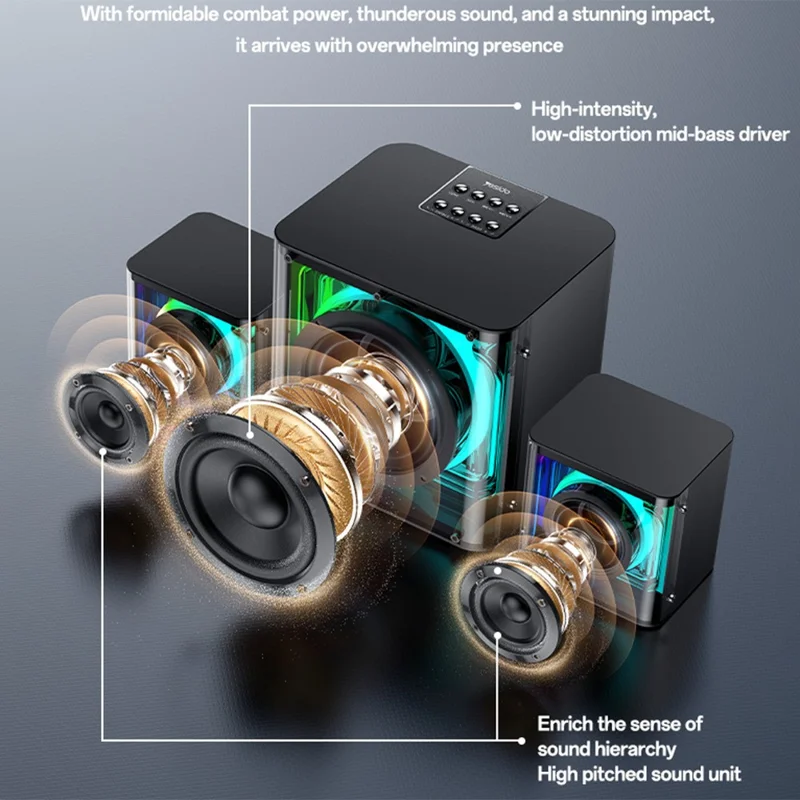 YESIDO YSW41 2.1 Channel RGB Bluetooth-Compatible Speaker 40W Rich Bass Immersive Sound AUX  /  USB Playback - EU Plug