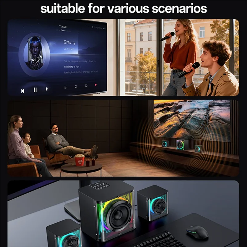 YESIDO YSW41 2.1 Channel RGB Bluetooth-Compatible Speaker 40W Rich Bass Immersive Sound AUX  /  USB Playback - EU Plug