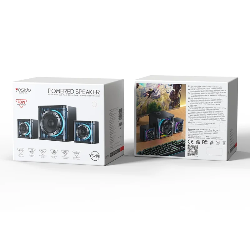 YESIDO YSW41 2.1 Channel RGB Bluetooth-Compatible Speaker 40W Rich Bass Immersive Sound AUX  /  USB Playback - EU Plug