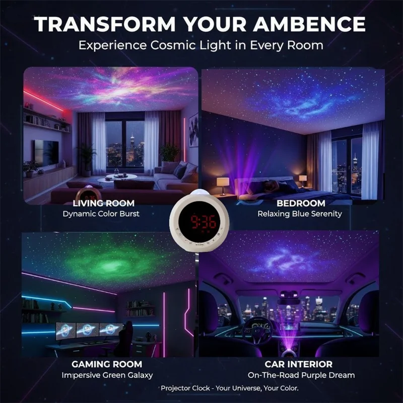 F4006 HD Sound RGB Sternprojektor 3 Alarme 5 Stimmungslichter Bluetooth-kompatibler Lautsprecher Wecker USB-betrieben