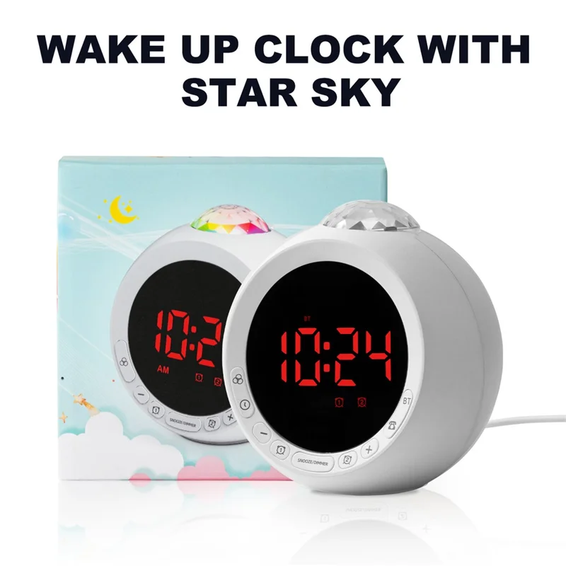 Réveil multifonctions F4006 avec projecteur de ciel étoilé + Haut-parleur compatible Bluetooth avec batterie intégrée