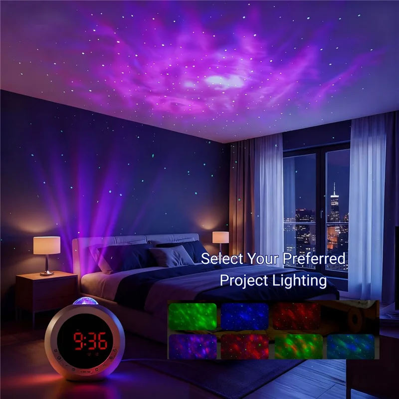 Réveil multifonctions F4006 avec projecteur de ciel étoilé + Haut-parleur compatible Bluetooth avec batterie intégrée