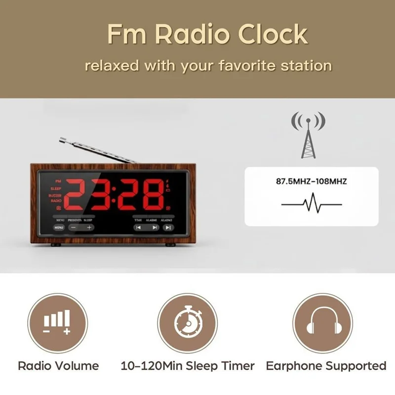 F1503 4 in 1 Wood Wireless Charging Station 15W Max Wireless Charger + Bluetooth-Compatible Speaker + Clock + FM Radio