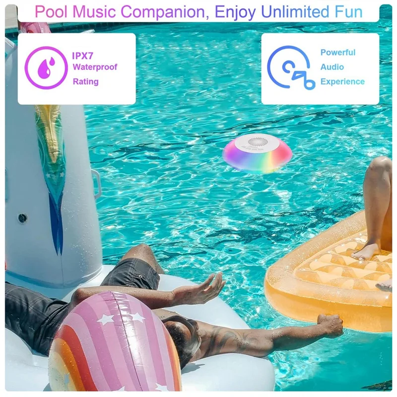 H501 Floating Bluetooth-compatible Speaker for Pool  /  Beach  /  Shower IPX7 Waterproof Stereo Sound Subwoofer with Colorful LED Lights