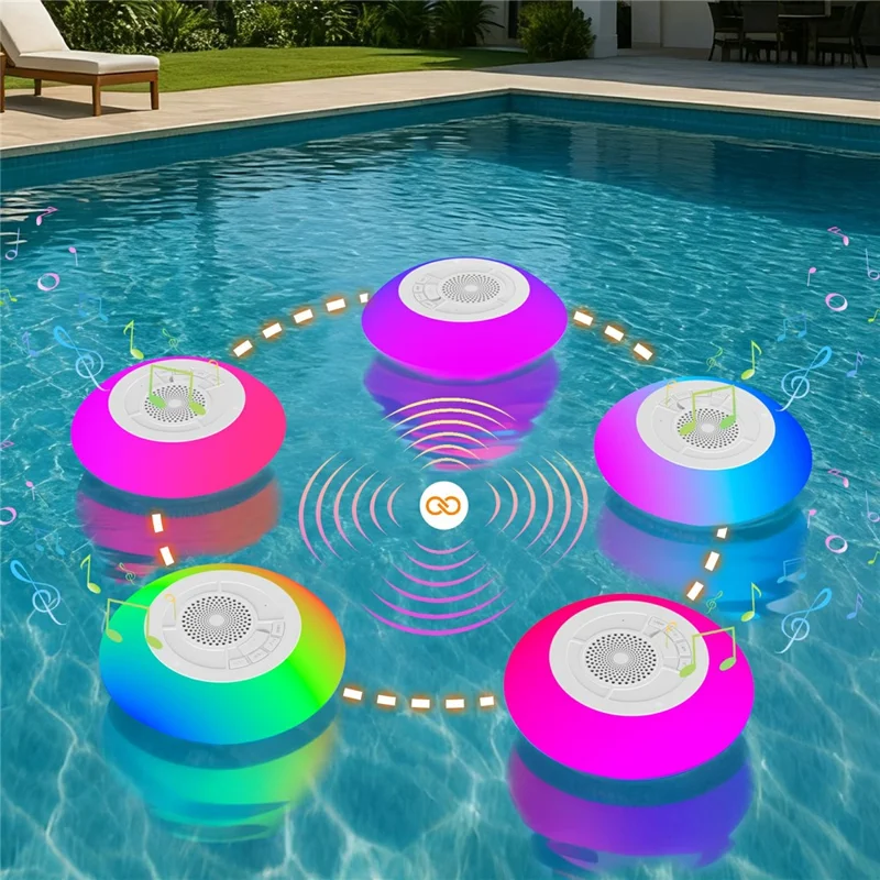 H501 Floating Bluetooth-compatible Speaker for Pool  /  Beach  /  Shower IPX7 Waterproof Stereo Sound Subwoofer with Colorful LED Lights