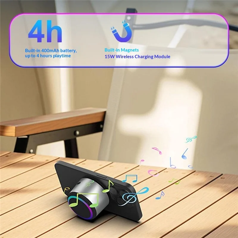 H11 TWS Bluetooth-compatible Speaker RGB Lighting 15W Wireless Charging Magnetic Phone Stand - Silver