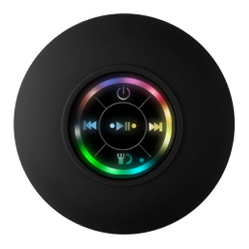 Enceinte sans fil Bluetooth avec ventouse et lumières LED, étanche IPX4, portable pour salle de bain, plage - Noir
