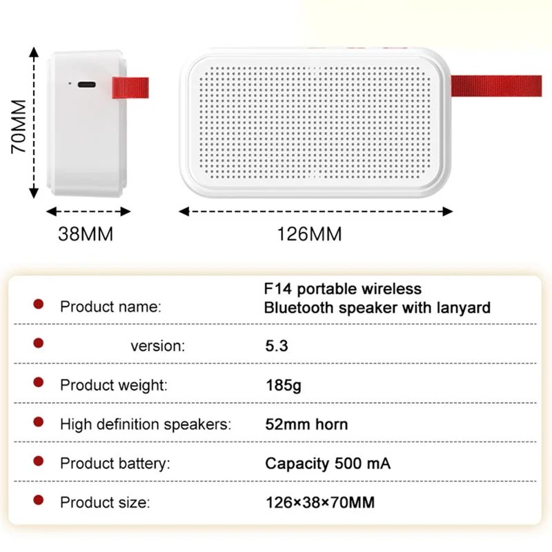 TWS Surround Stereo Bluetooth-Compatible Speaker F14 Outdoor Wireless Mini Subwoofer with USB-C Charging