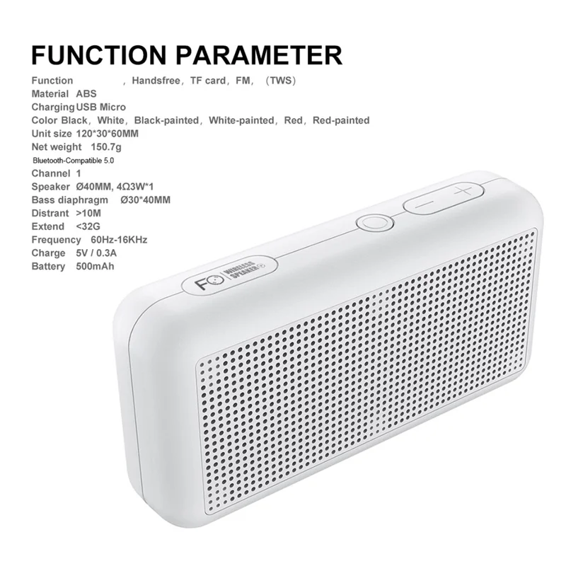 Bluetooth-Compatible Speaker F0 Outdoor Wireless Mini Subwoofer with HIFI Sound Portable Speaker - Black