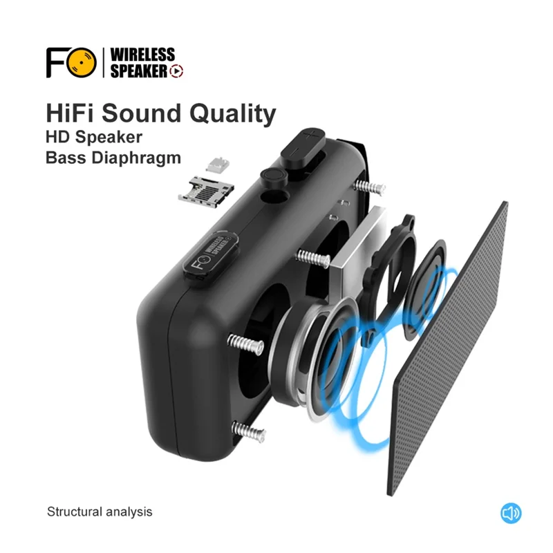 Bluetooth-Compatible Speaker F0 Outdoor Wireless Mini Subwoofer with HIFI Sound Portable Speaker - Black