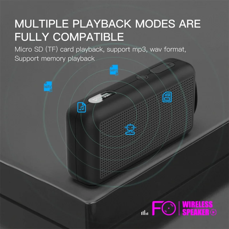 Bluetooth-Compatible Speaker F0 Outdoor Wireless Mini Subwoofer with HIFI Sound Portable Speaker - Black