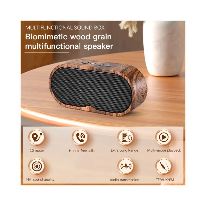 Clear Sound Bluetooth-Compatible Speaker F3 Outdoor Wireless Mini Subwoofer Long Battery Life for Home Travel - Wood