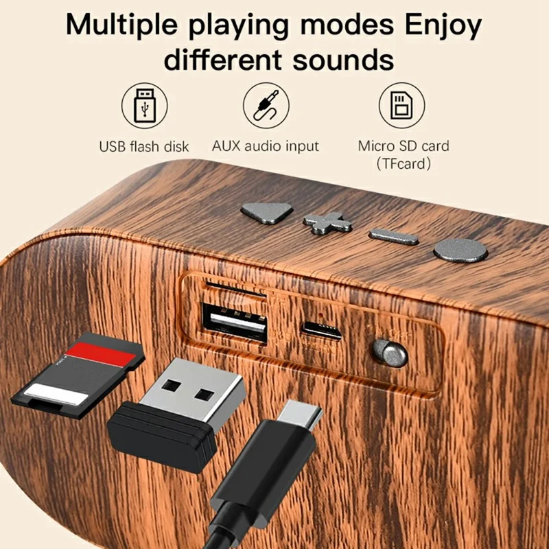 Clear Sound Bluetooth-Compatible Speaker F3 Outdoor Wireless Mini Subwoofer Long Battery Life for Home Travel - Wood