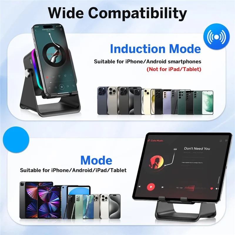 027 مكبّر صوت بلوتوث لاسلكي مع ضوء RGB ومحطة شحن وحامل هاتف - أسود