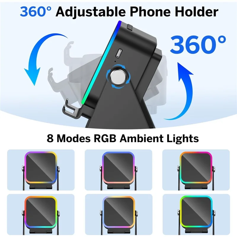 027 مكبّر صوت بلوتوث لاسلكي مع ضوء RGB ومحطة شحن وحامل هاتف - أسود