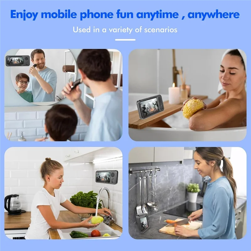 Z07 Bathroom Waterproof Phone Case Bluetooth-Compatible Speaker Wall Mount Touch Screen Phone Holder for Showering - Black